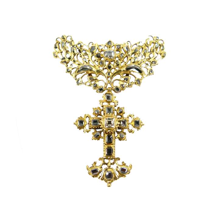 17th century gold and table cut diamond cross pendant, Iberian